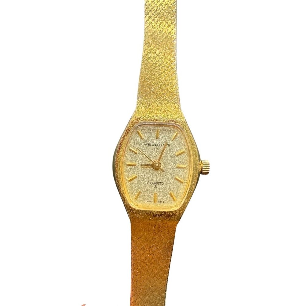 HELBROS Women's Wrist Watch Quartz Gold Tone Stainless Steel Back Vintage Ladies